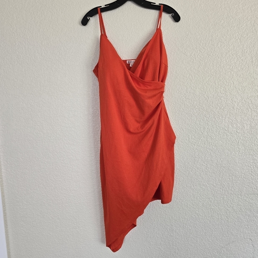 Derek Heart NWT Faux Wrap Orange Asymetrical Midi Dress XL - Picture 1 of 7